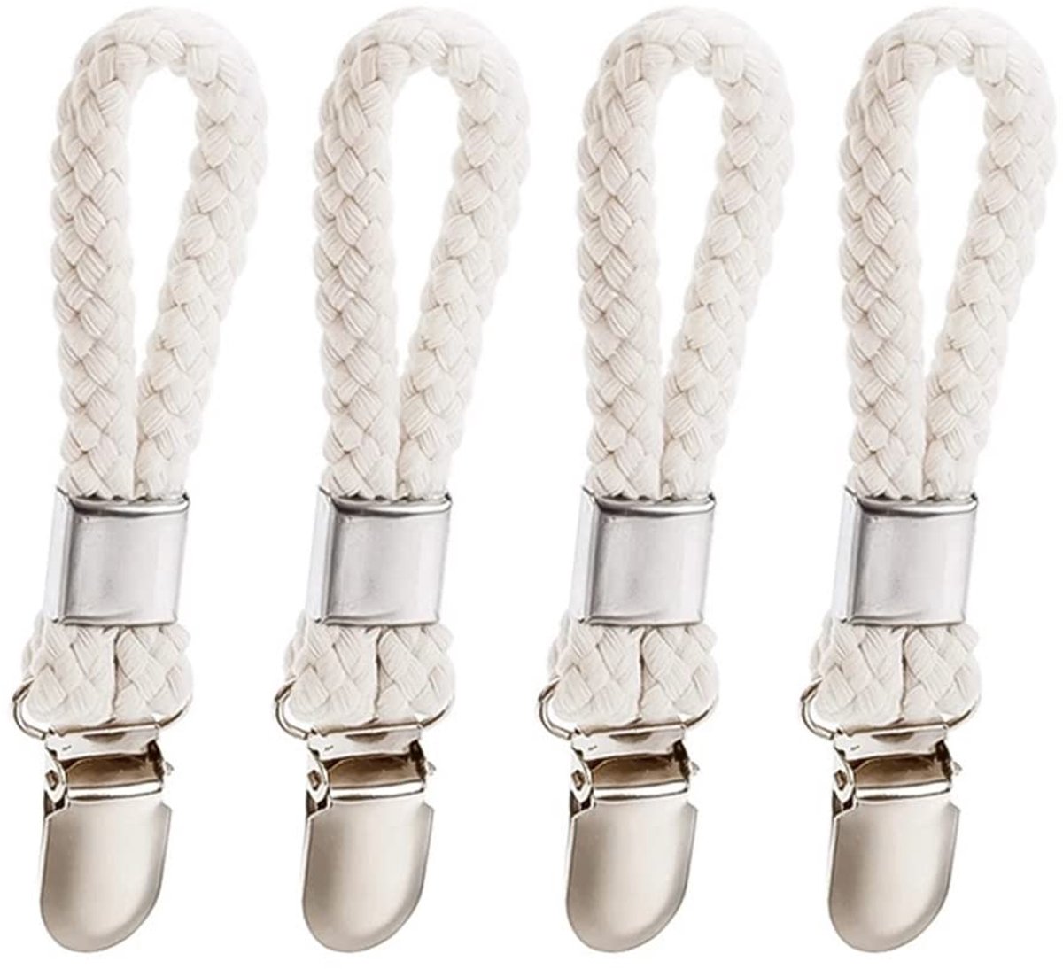 Set of 4 - Woven Cotton Ring, Metal Towel Clips - Hanging Ring and Storage Clips - Suitable for Home, Bedroom and Bathroom - Multifunctional