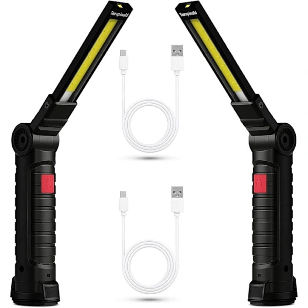 Rechargeable LED Work Light 2 Pack Magnetic COB USB Torch 5 Modes 360° Camping Lamp for Workshop Garage Emergency Auto Inspection Lighting{YG}