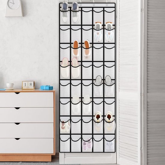 Storage bags - Hanging storage racks - Storage nets - Hanging shelves - Hanging storage - Door racks - Storage racks with 24 compartments and 4 hooks - Storage racks for soft toys - Storage racks for toys - Storage racks for the bathroom (black and white)
