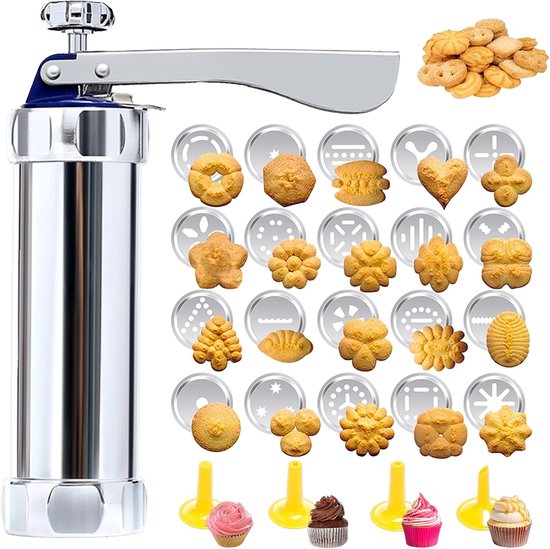 Cookie Press Set - With 20 Molding Plates & 4 Nozzles - For Making Cookies in Different Shapes