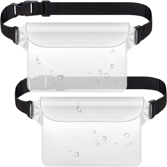 Waterproof Waist Pack with Triple Zipper & Touchscreen Phone Case – 2-Piece Set – Ideal for Beach, Cruise, Swimming, Kayaking and Outdoor Activities（White）