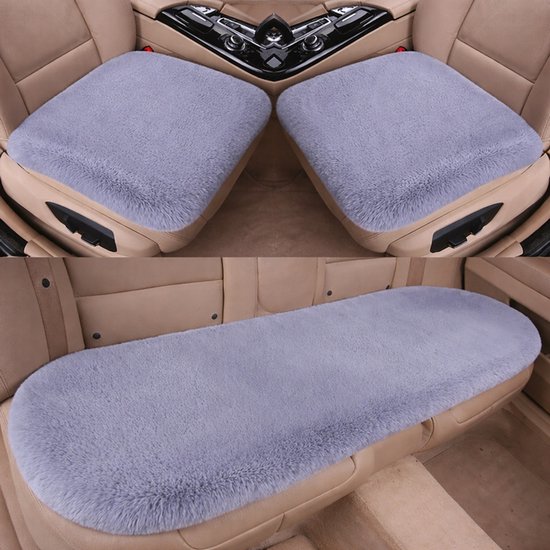 Plush Car Seat Cover - Soft, Warm and Fluffy Faux Rabbit Fur Seat Covers - Front and Back Seat Protectors - Non-Slip Mat - Universal (Gray, 3-Pack)