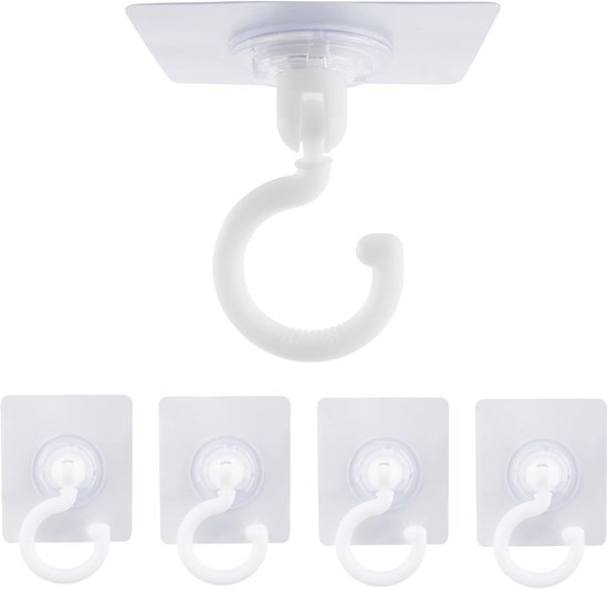 5-pack self-adhesive hooks - Extra strong adhesive hooks - Transparent wall hooks - Self-adhesive - No drilling required - Suitable for bathroom, kitchen, office, bedroom