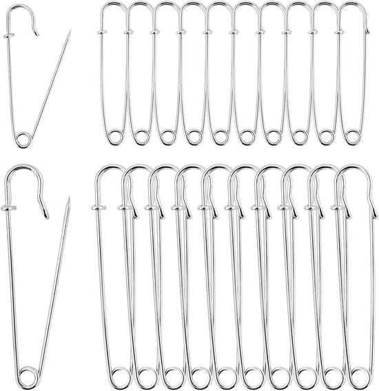 20 Safety Pins - Large Safety Pin Length - Heavy Safety Pins for Blankets, Kilts, Knitting, Crafts (63mm & 100mm)
