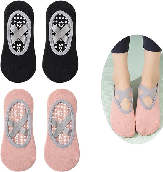 Yoga socks (2 pairs) - Non-slip socks - Women's non-slip yoga socks - Sizes 35-41 - Women's Pilates socks, non-slip - Fitness non-slip - Suitable for Pilates, Dance, Fitness
