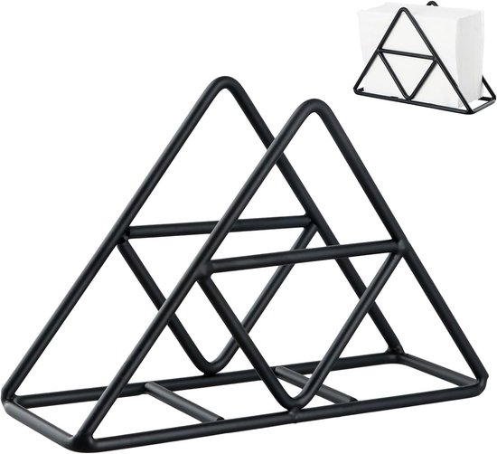 Tissue holder - Stainless steel napkin holder - Metal napkin holder - Triangular napkin holder - Tissue holder - Napkin holder for countertop/dining table/picnic table (black)