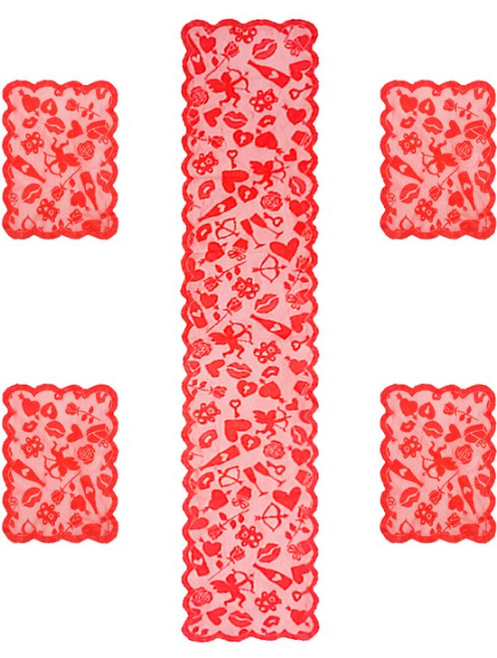 Placemats - Valentine's Day Table Runner - Red Lace Table Runner - Romantic Table Runners for Home Decor - Suitable for Weddings and Valentine's Day Decorations（Type B）