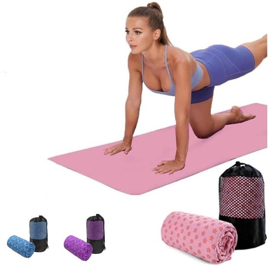 Yoga towel - Yoga towel - Yoga towel - Moisture-regulating and non-slip - Yoga towel - Quick-drying yoga mat fabric - Breathable yoga mat with mesh storage bag - Suitable for hot yoga, pilates and fitness - Pink