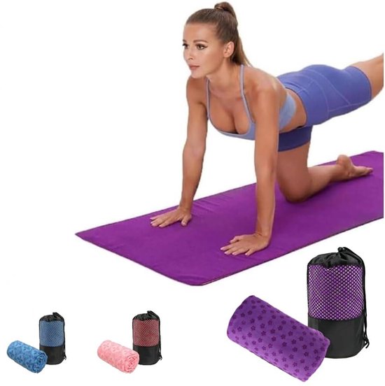 Yoga towel - Yoga towel - Yoga towel - Moisture-regulating and non-slip - Yoga towel - Quick-drying yoga mat fabric - Breathable yoga mat with mesh storage bag - Suitable for hot yoga, pilates and fitness - Purple