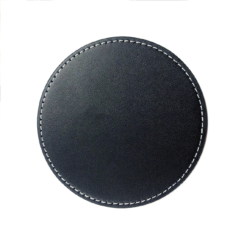 Coaster set - Leather coaster set with storage box - Black - 5 pieces