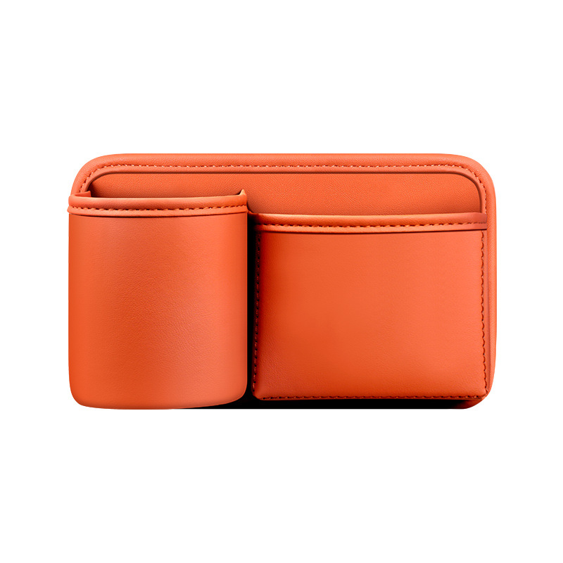 Car Key Box - Handy Bottle Holder for the Back Seat - Car Interior Accessory for Campers and Trucks - Orange - Leather