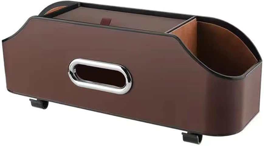 Car Key Box - Car Tissue Box - Includes 2 Cup Holders - Includes Hook - PU Leather - Waterproof, Dirt-Repellent and Wear-Resistant - Easy to Install, Accessory Storage - Can Hang Garbage Bags - Brown
