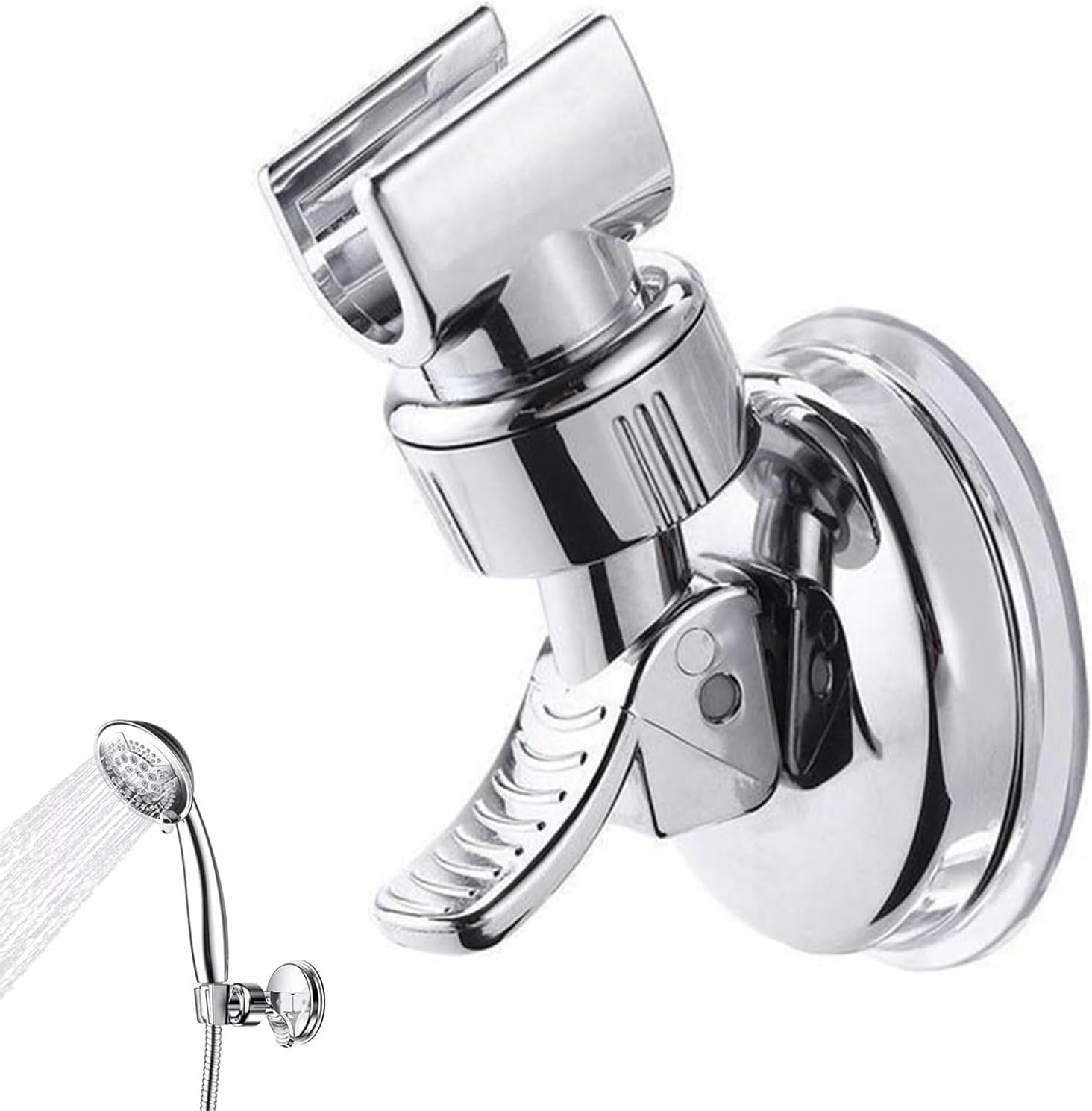 Shower Head Holder - Suction Cup Mounting Without Drilling - 360 Degree Rotatable - Adjustable Angle