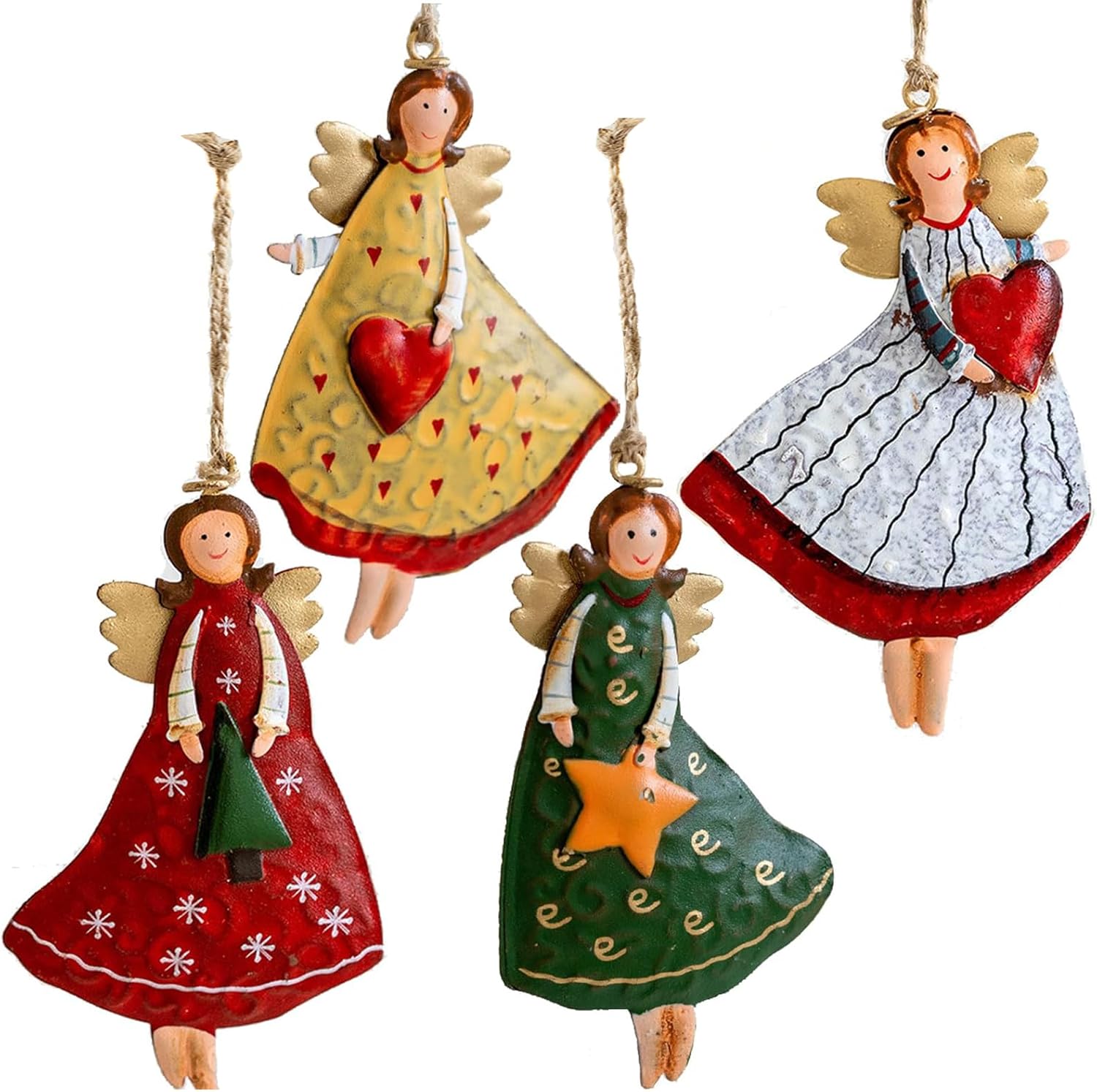 Christmas Decorations - 4 Pieces Metal Angels - Colorful Christmas Pendants - For Christmas Tree And Living Room - Festive Decoration
