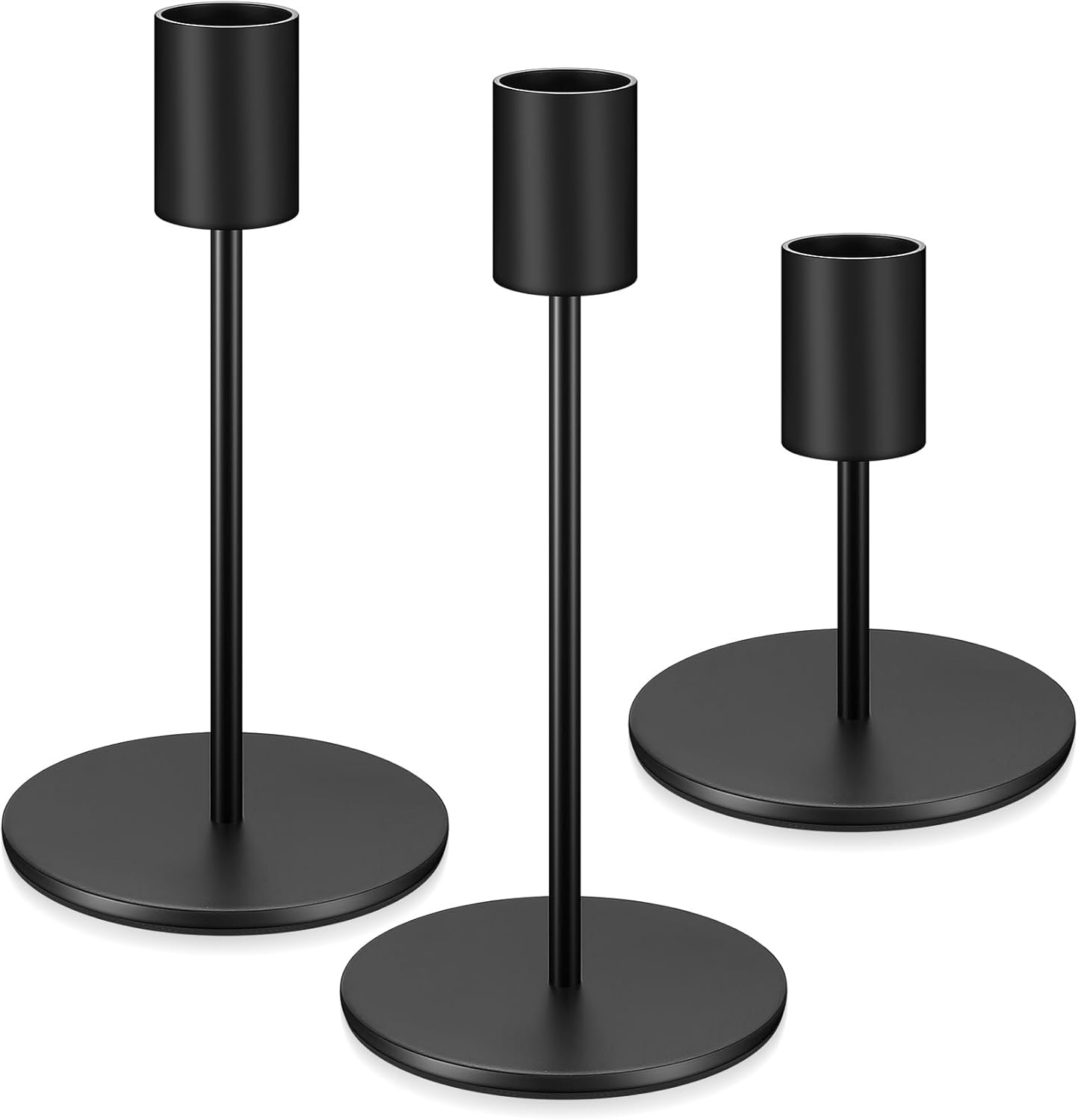 Candle Holders - 3 Pieces Black Metal Candlesticks - For Tapered Candles - Vintage Design - For Table and Party Decoration