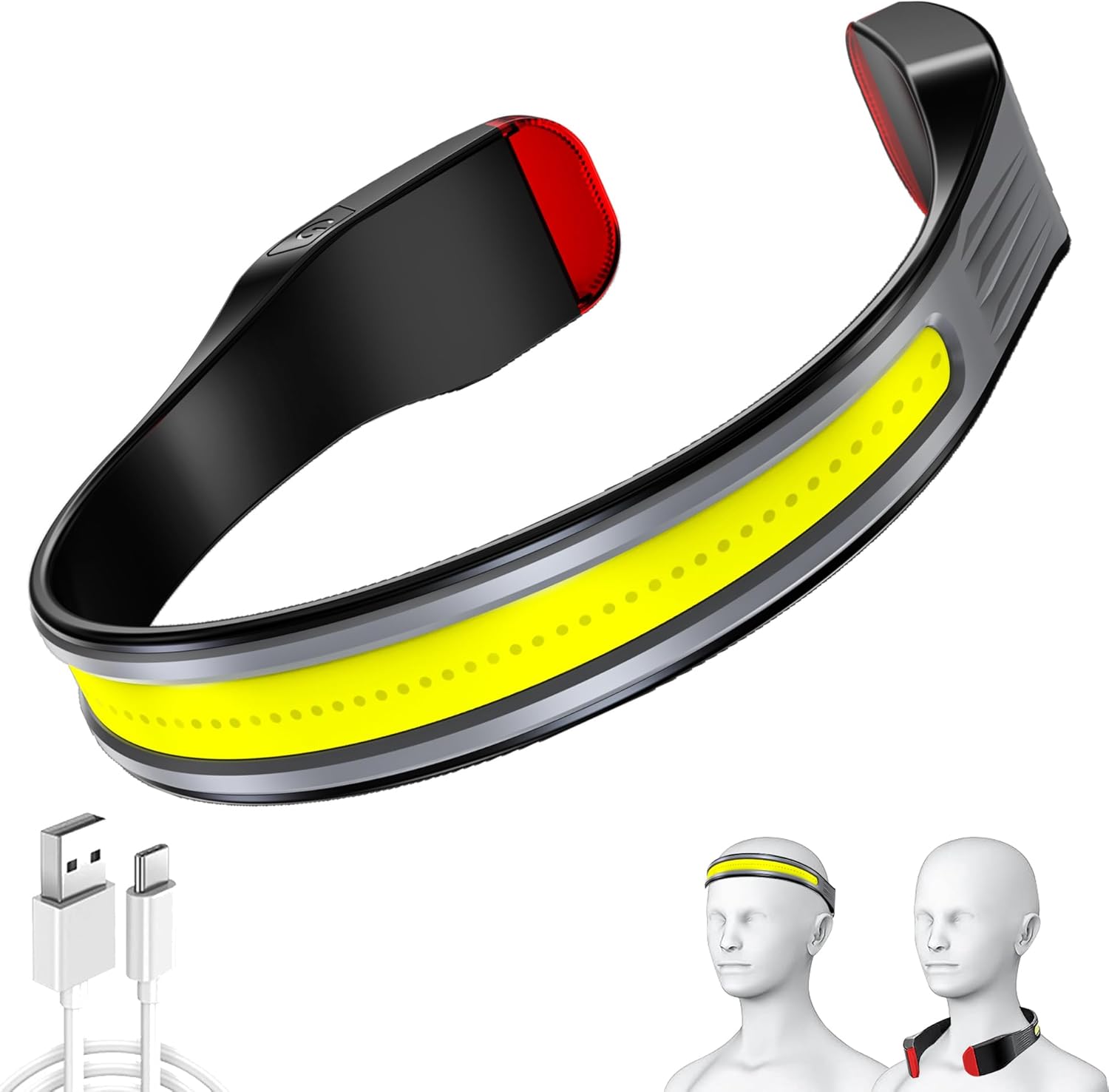 Rechargeable LED Headlamp - 230° Wide Beam Headlamp for Night Walking, Running, Camping, Night Fishing and Cycling - Multifunctional Rechargeable Headlamp and Neck Torch - Waterproof, Super Bright COB LED Light with Adjustable Strap