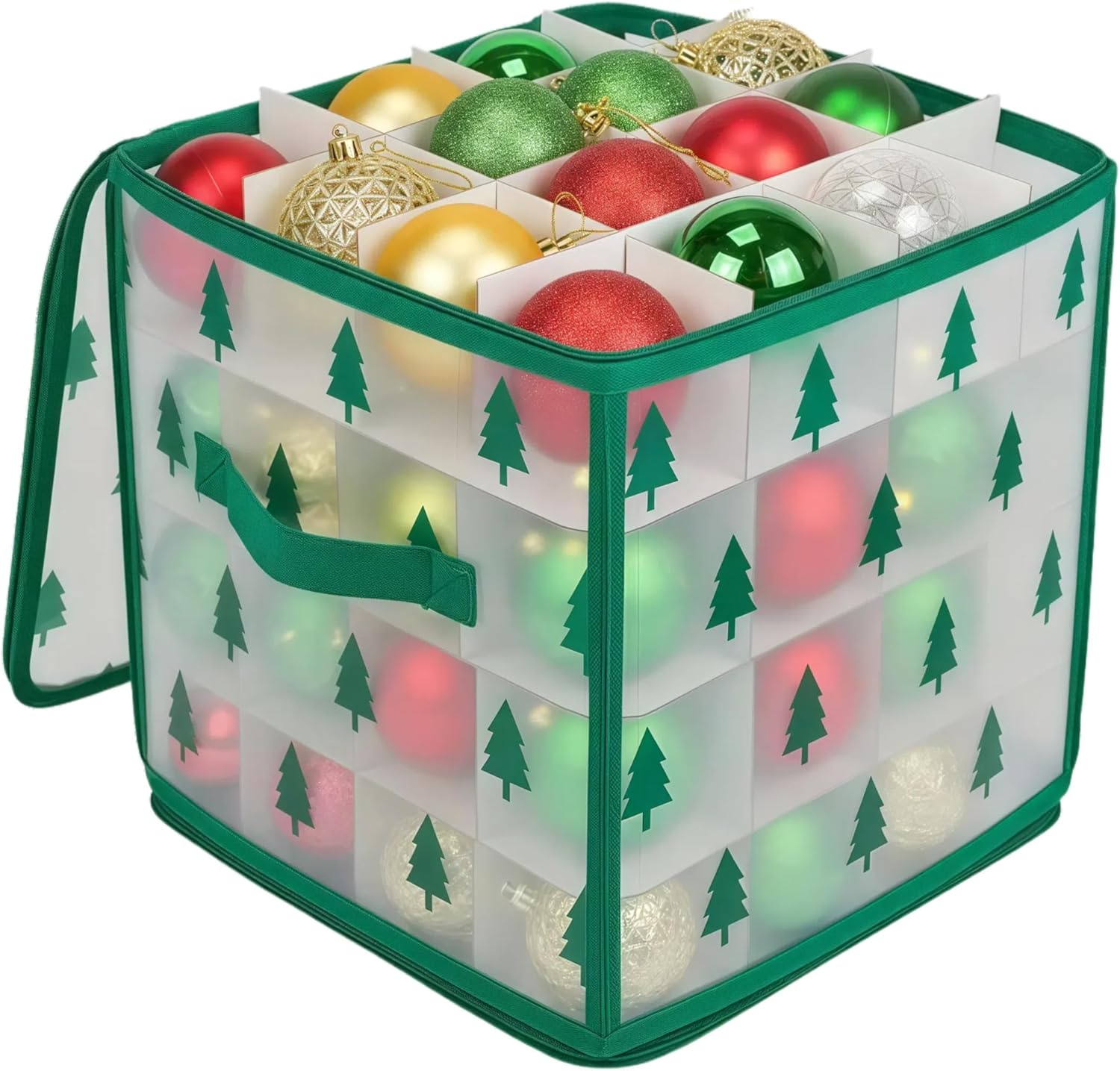 Christmas Bauble Storage Box - Christmas Storage Box - Transparent Waterproof Moisture Proof - 30x30x30cm - Christmas Ornament Storage Box - Storage Box for 64 Christmas Baubles - Hard Plastic with Dividers - Christmas Decoration Storage
