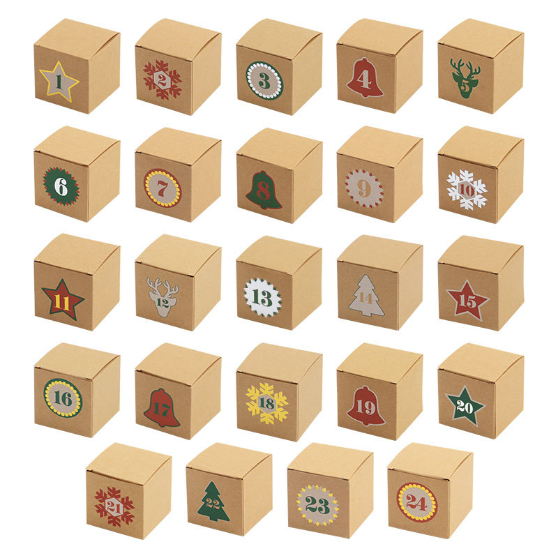 Christmas Box – Candy Boxes – Advent Calendar 1-24 Set – Refillable Countdown Box with Kraft Paper Boxes & Empty PVC Candy Containers for DIY Christmas Decoration & Gifts