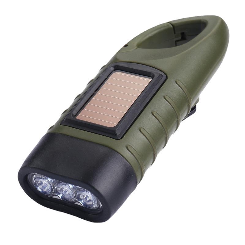 Emergency Flashlight - Military Clamp Rechargeable - Dynamo & Solar Powered - For Emergency Kits and Power Outages - Dark Green