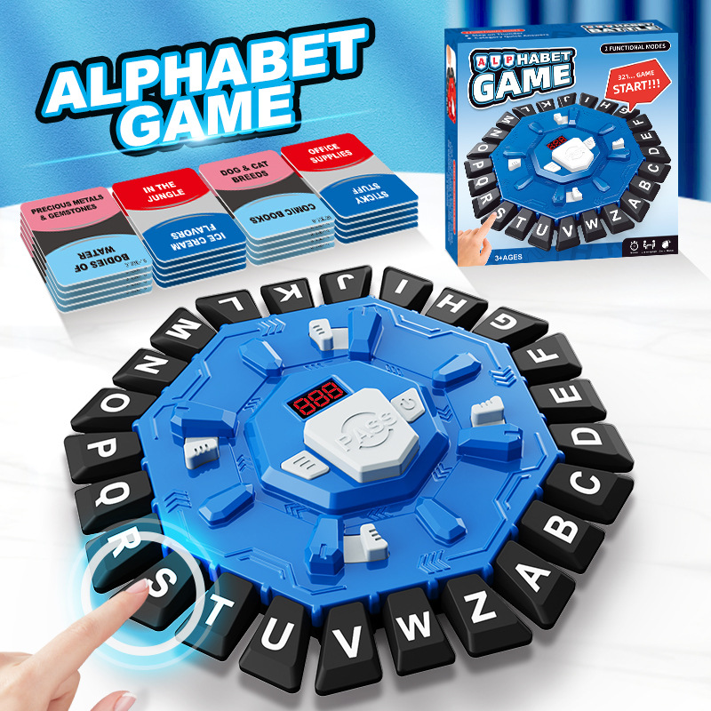 Board Game - 24-Letter Press Game - Fun and Fast Puzzle Game - Includes Two Modes - Covers 220 Theme Categories - Suitable for boys and girls aged 3 and up (2-8 players) - Word Game for Kids and Adults, Christmas and Birthday Gift - Blue