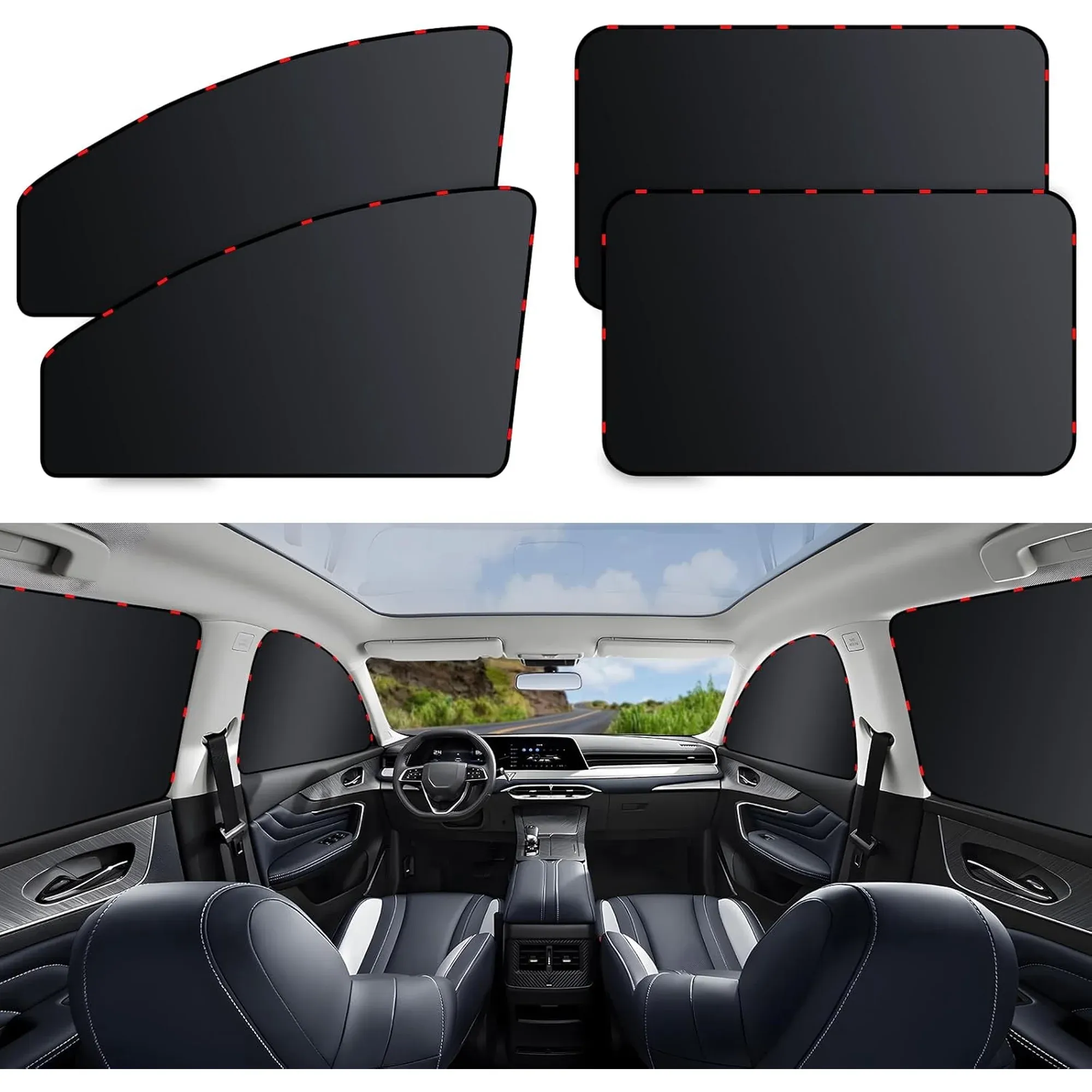 4 Pack Car Privacy Curtains, Full Blackout Car Window Shades, Universal Fit for Most Cars, Great for Travel, Camp, Privacy
