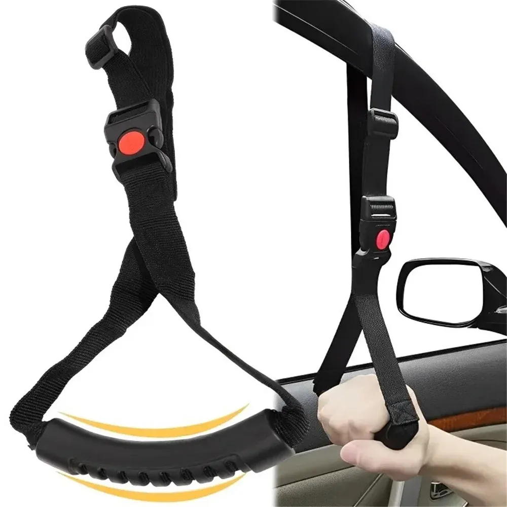 2 Pieces Car Safety Grab Bar for Adults, Seniors, and Elderly, Ergonomic Vehicle Support Handle with Adjustable Strap and Non-Slip Rubber Grip, Black