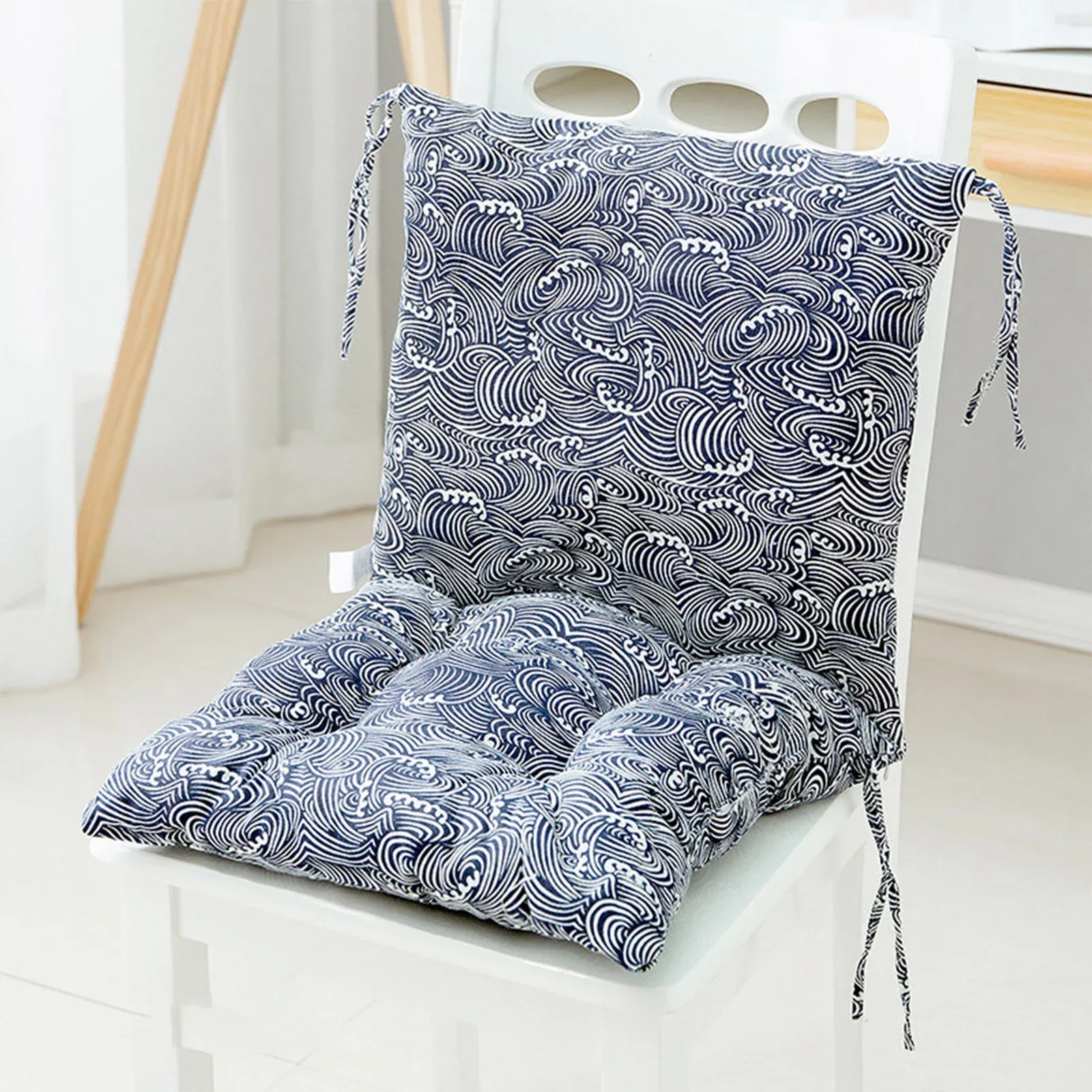 High Back Chair Cushion, All-Weather Rainproof Cushion with Straps, Indoor Outdoor Rocking Chair Pad for Patio, 15.74x15.74 Inch, Blue