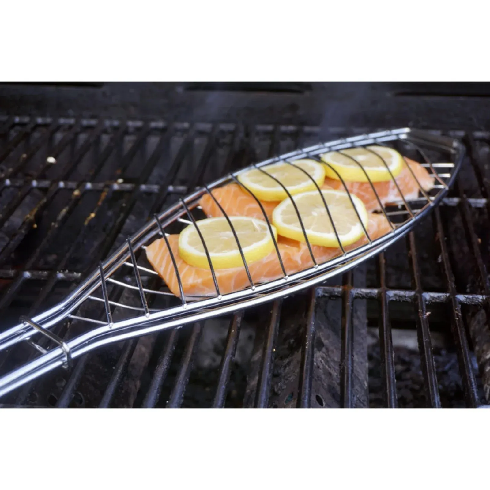 Stainless Steel Folding Fish Grill Basket with Wooden Handle, Non Stick BBQ Grilling Basket for Vegetables, Fish, Meat, Steak, Shrimp, 22.2x5.9in
