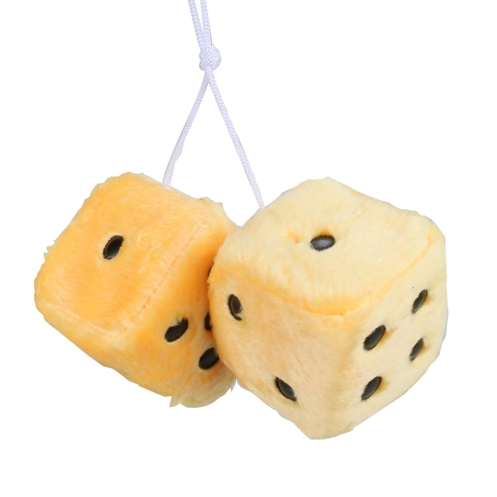 1 Pair of Retro Square Mirror Hanging Couple Fuzzy Plush Dice with Dots For Car Interior Ornament Decoration One Size Yellow
