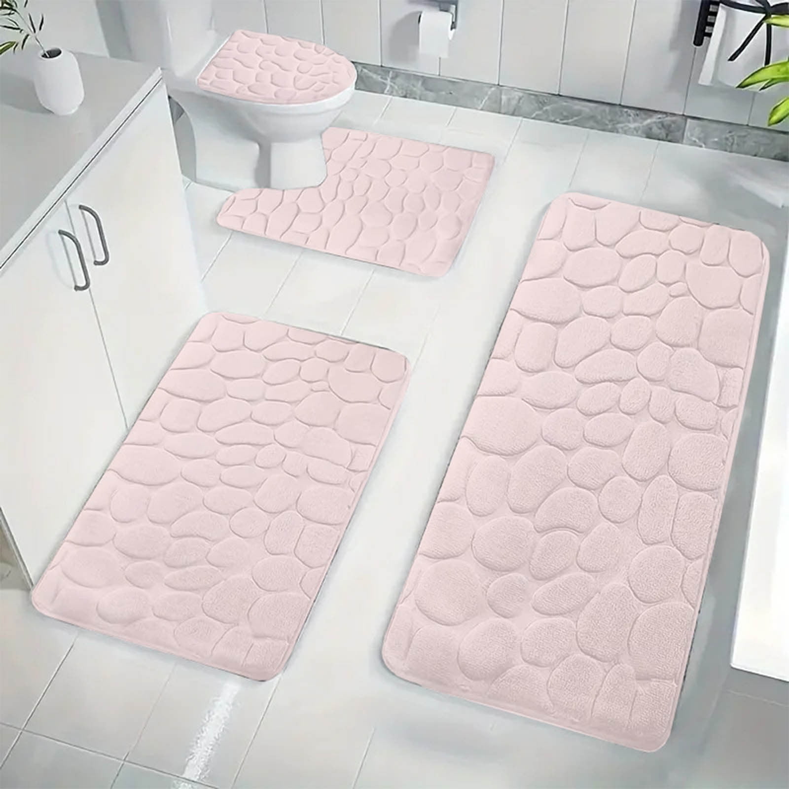 Tyidzon Bathroom Rugs Sets 4 Piece with Toilet Lid Cover, Non-Slip Absorbentb Rugs and Mats for Bathroom, Bath Rug Set Pink