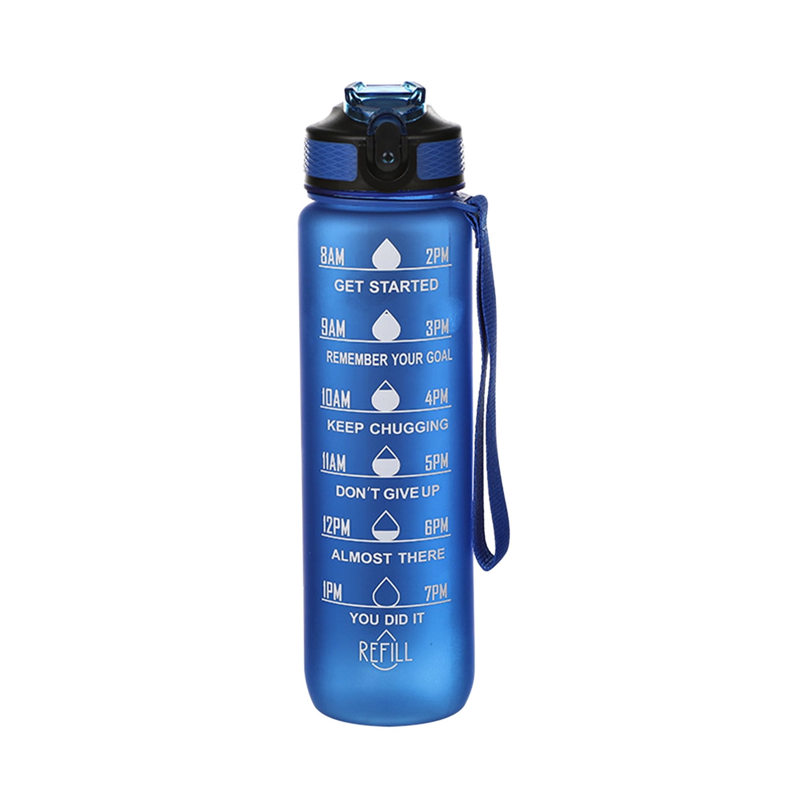 Tyidzon 32Oz Water Bottle with Time Markers, Carry Strap, Leak-Proof for Fitness, Gym, Camping, Outdoor Sports Blue