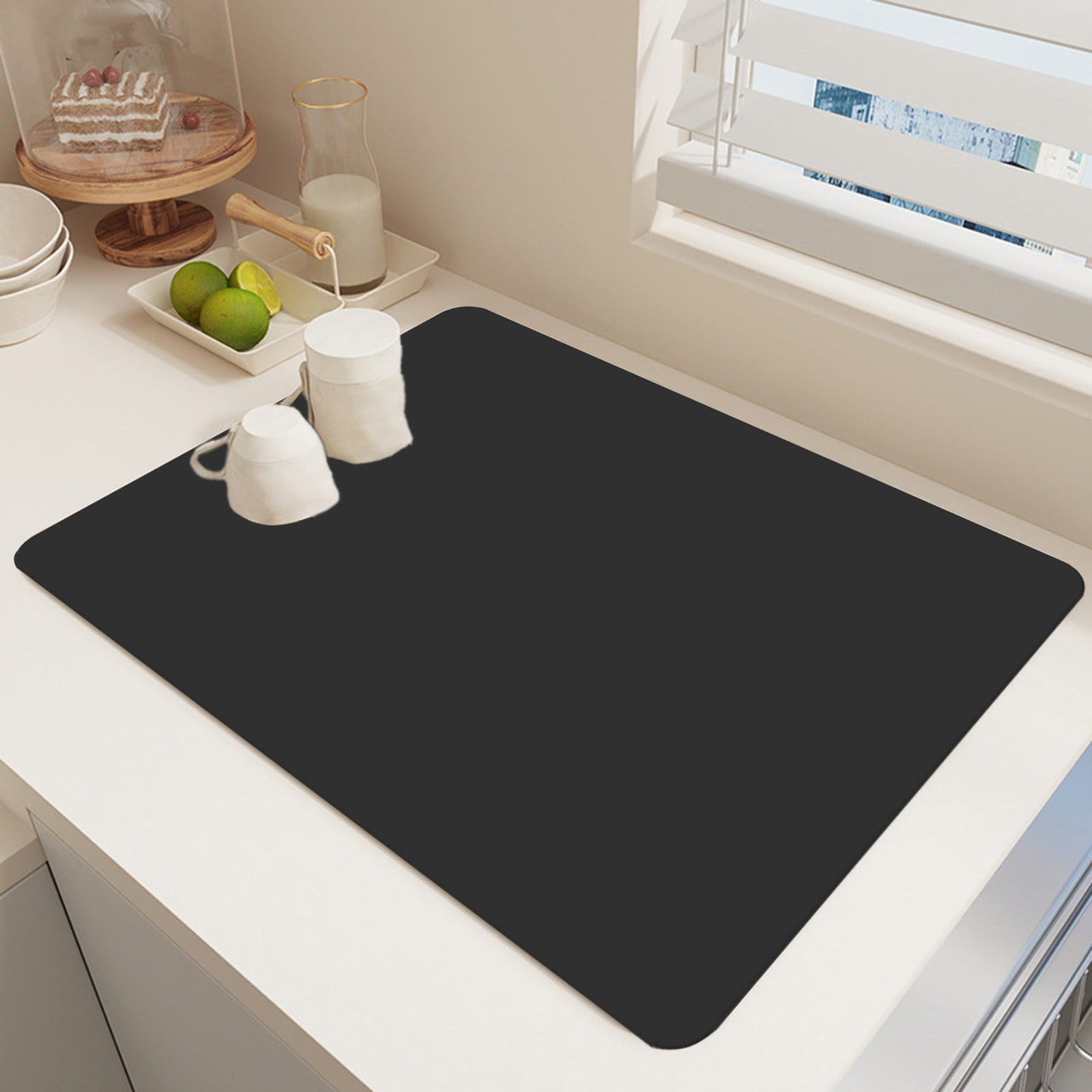 Dish Drying Mat, 12x16" High Absorbent & Soft Dish Drainer, Diatomite Drying Matt Kitchen Counter for Kitchen Countertops, Sinks, Draining Racks, Drying Mat Black