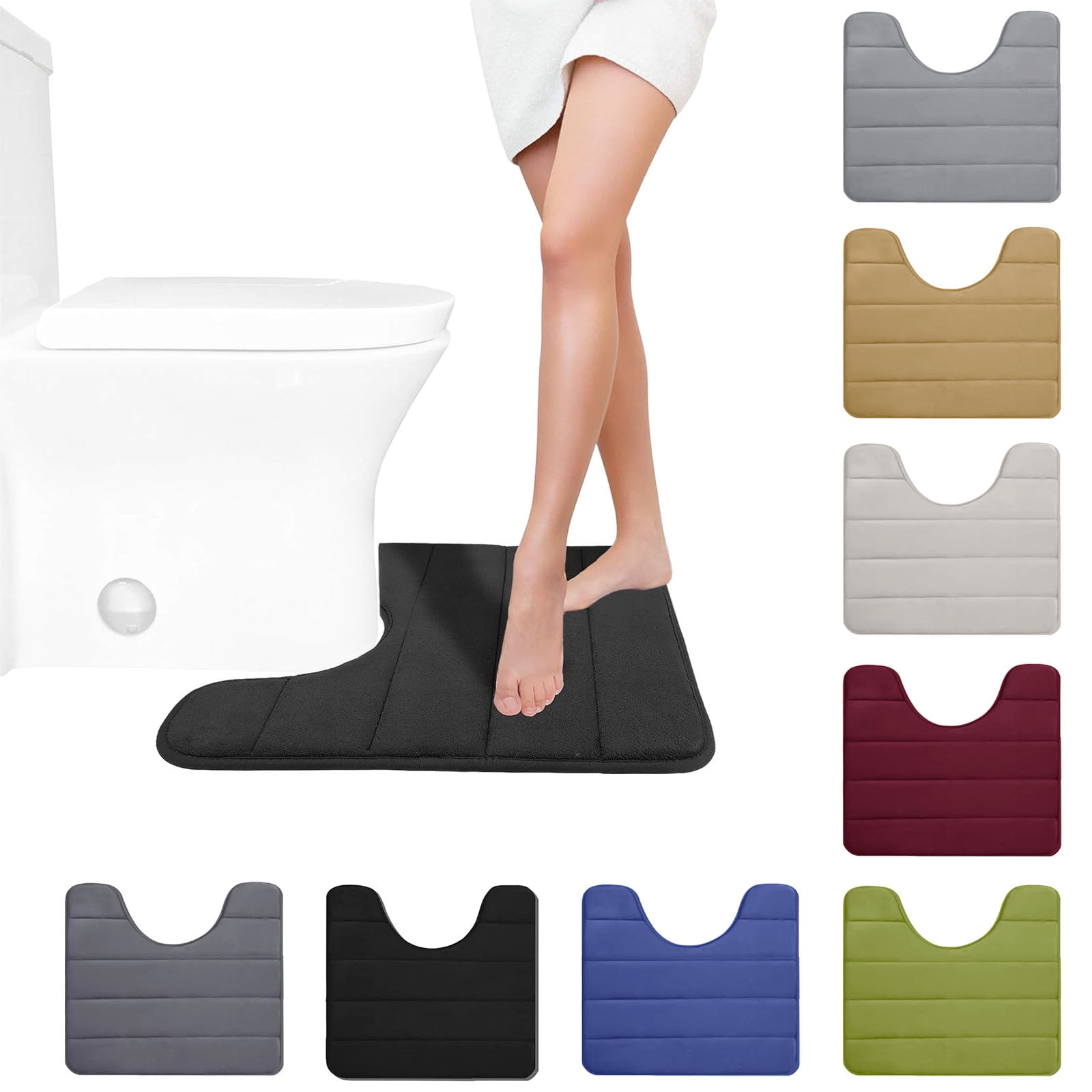 PALIFEUR Memory Foam Toilet Rug, Non-Slip Bathroom Rugs, Toilet Rugs U Shaped Washable, Commode Contour Rug, Soft Comfortable Super Water Absorption #1_Khaki