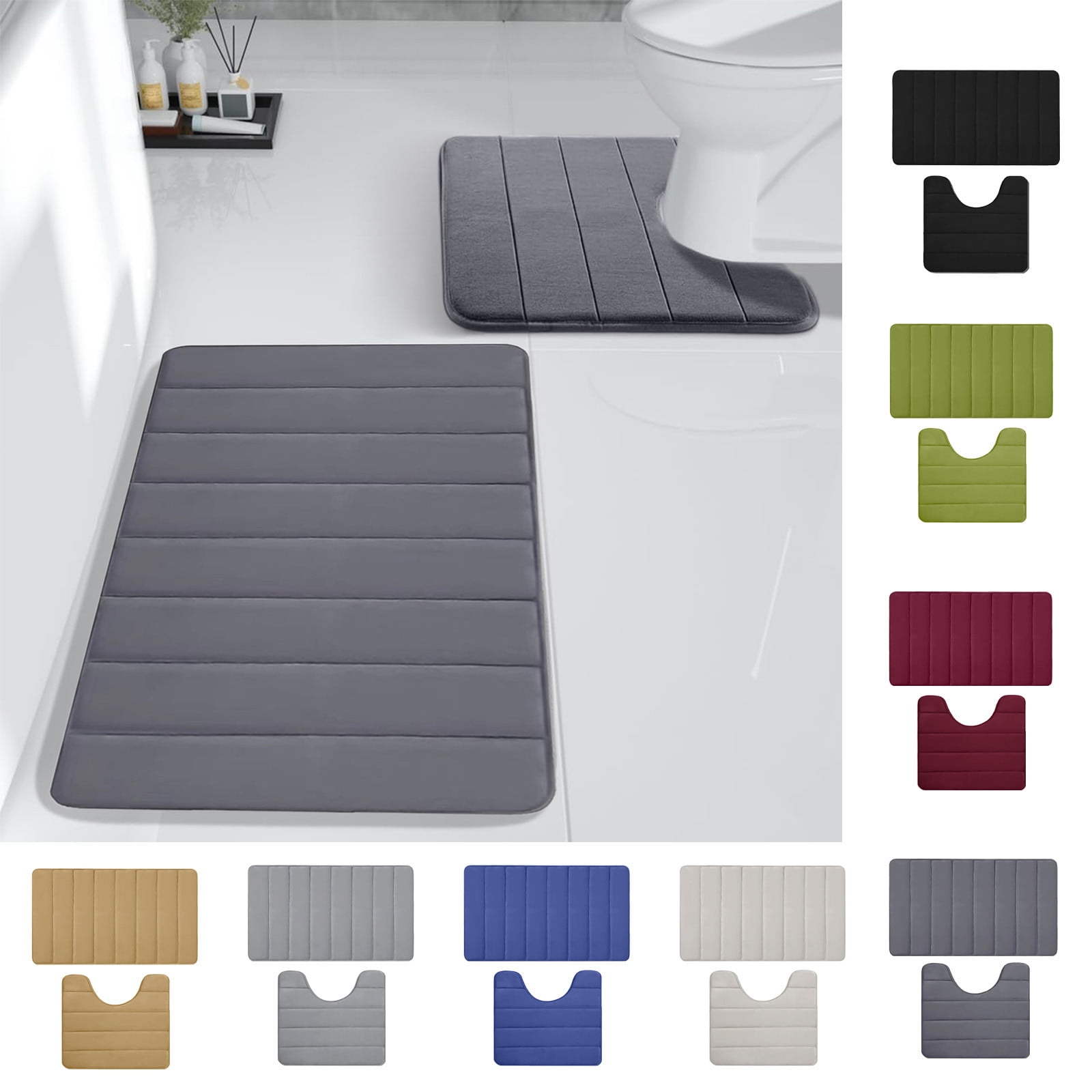 PALIFEUR Memory Foam Toilet Rug, Non-Slip Bathroom Rugs, Toilet Rugs U Shaped Washable, Commode Contour Rug, Soft Comfortable Super Water Absorption #2_Dark Gray