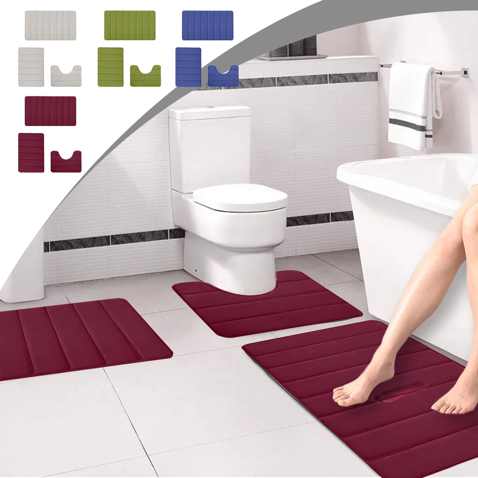 PALIFEUR Memory Foam Toilet Rug, Non-Slip Bathroom Rugs, Toilet Rugs U Shaped Washable, Commode Contour Rug, Soft Comfortable Super Water Absorption #3_Beige