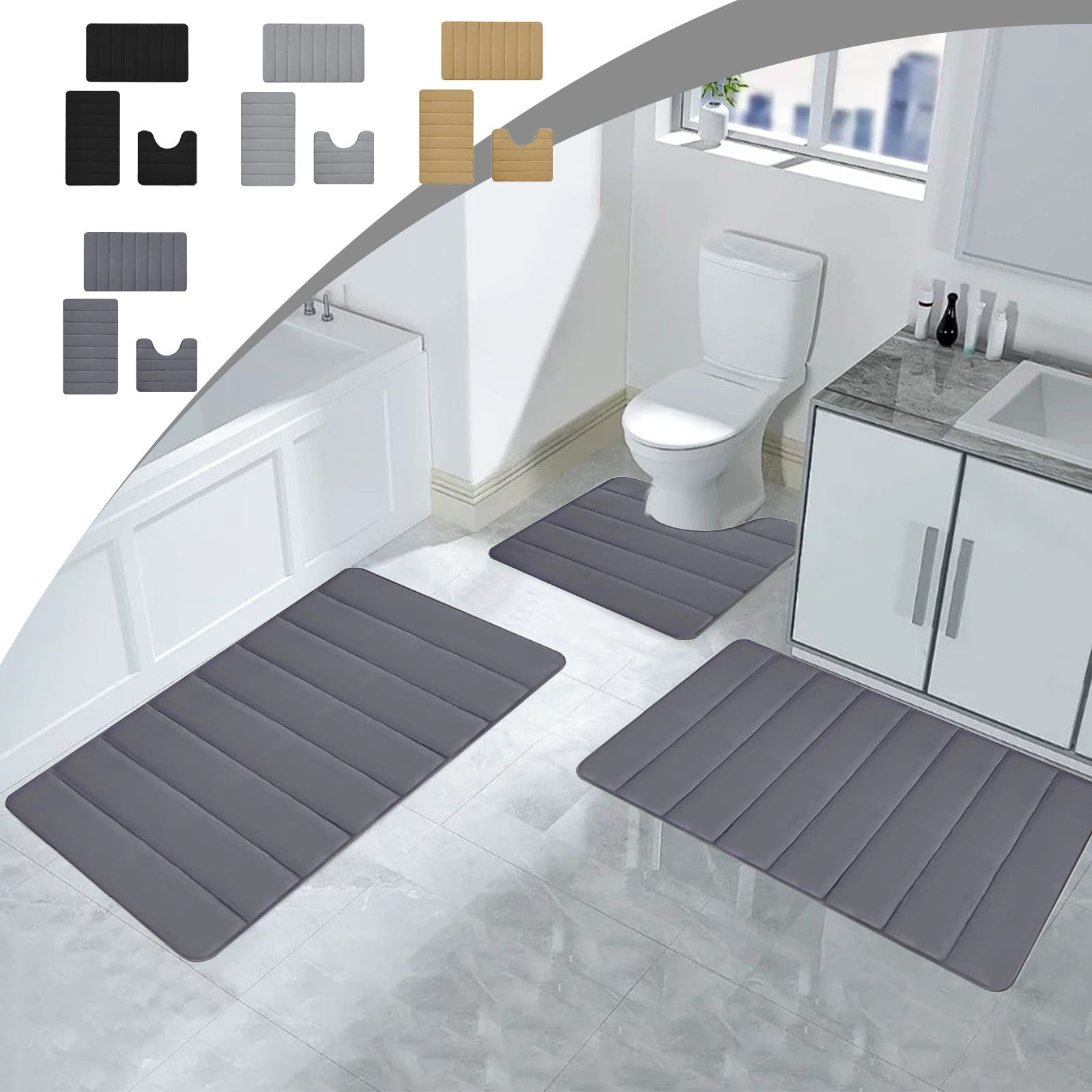 PALIFEUR Memory Foam Toilet Rug, Non-Slip Bathroom Rugs, Toilet Rugs U Shaped Washable, Commode Contour Rug, Soft Comfortable Super Water Absorption #3_Dark Gray