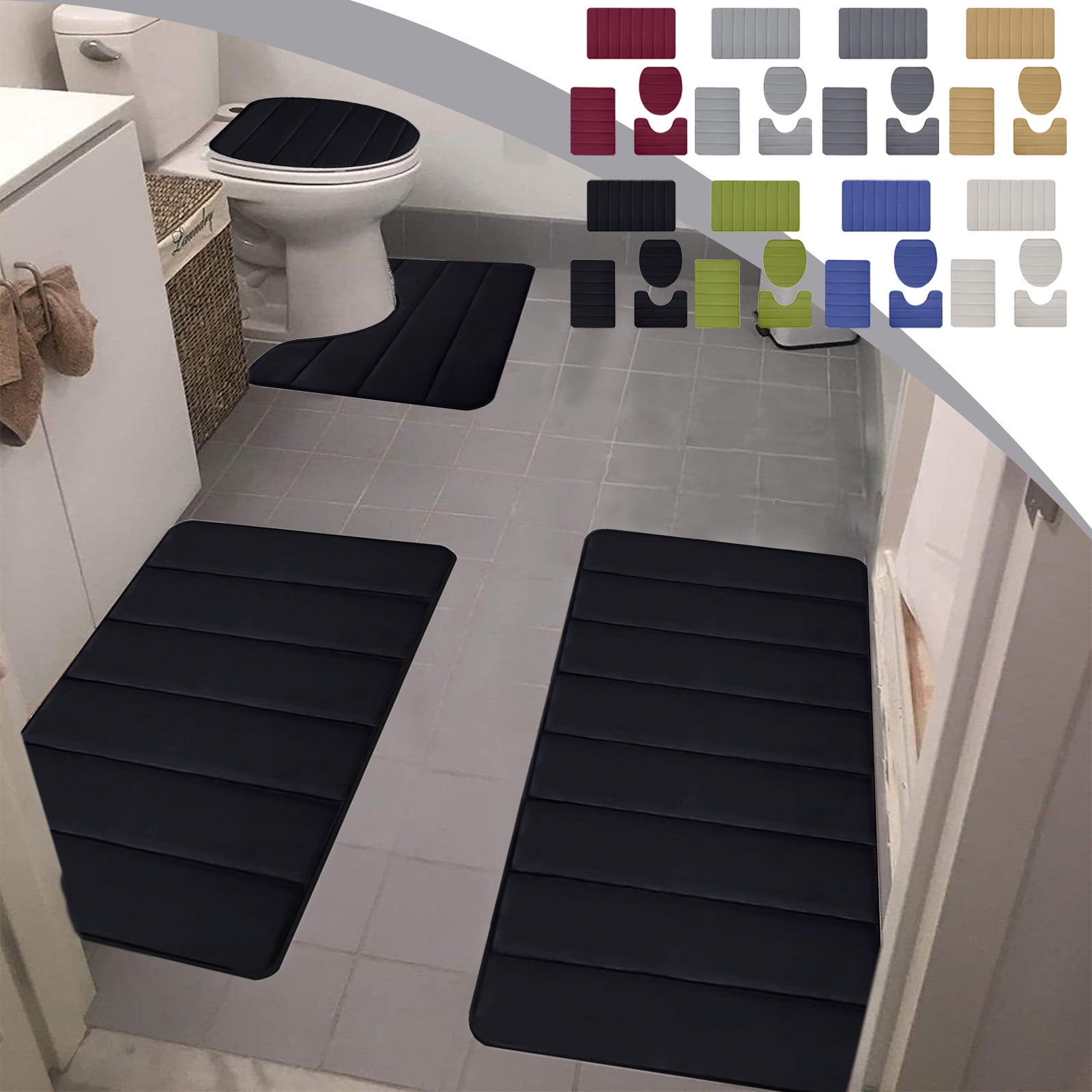 PALIFEUR Memory Foam Toilet Rug, Non-Slip Bathroom Rugs, Toilet Rugs U Shaped Washable, Commode Contour Rug, Soft Comfortable Super Water Absorption #4_Dark Gray