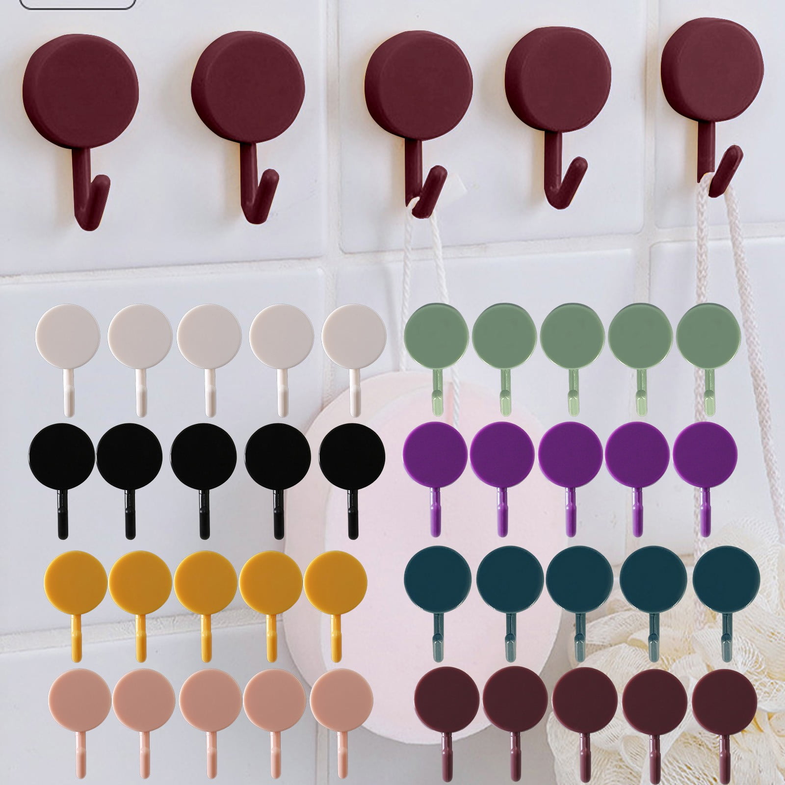 Clearance! PALIFEUR 12 Pcs Wall Hooks for Hanging, Circle Heavy Duty Hook, Self Adhesive Waterproof Transparent Towel Hooks, Adhesive Hooks for Bathroom Kitchen Home Wall White