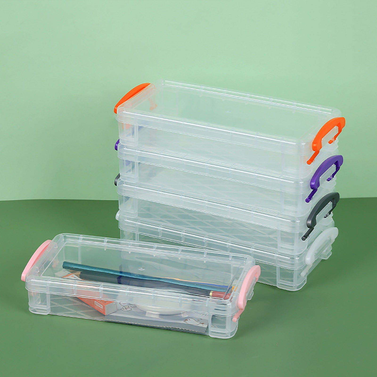 Tyidzon Plastic Pencil Case, Large Capacity Clear Pencil Box, Crayon Marker Box with Snap-Tight Lid, Plastic Pencil Cases, Pencil Box, Crayon Box Storage White