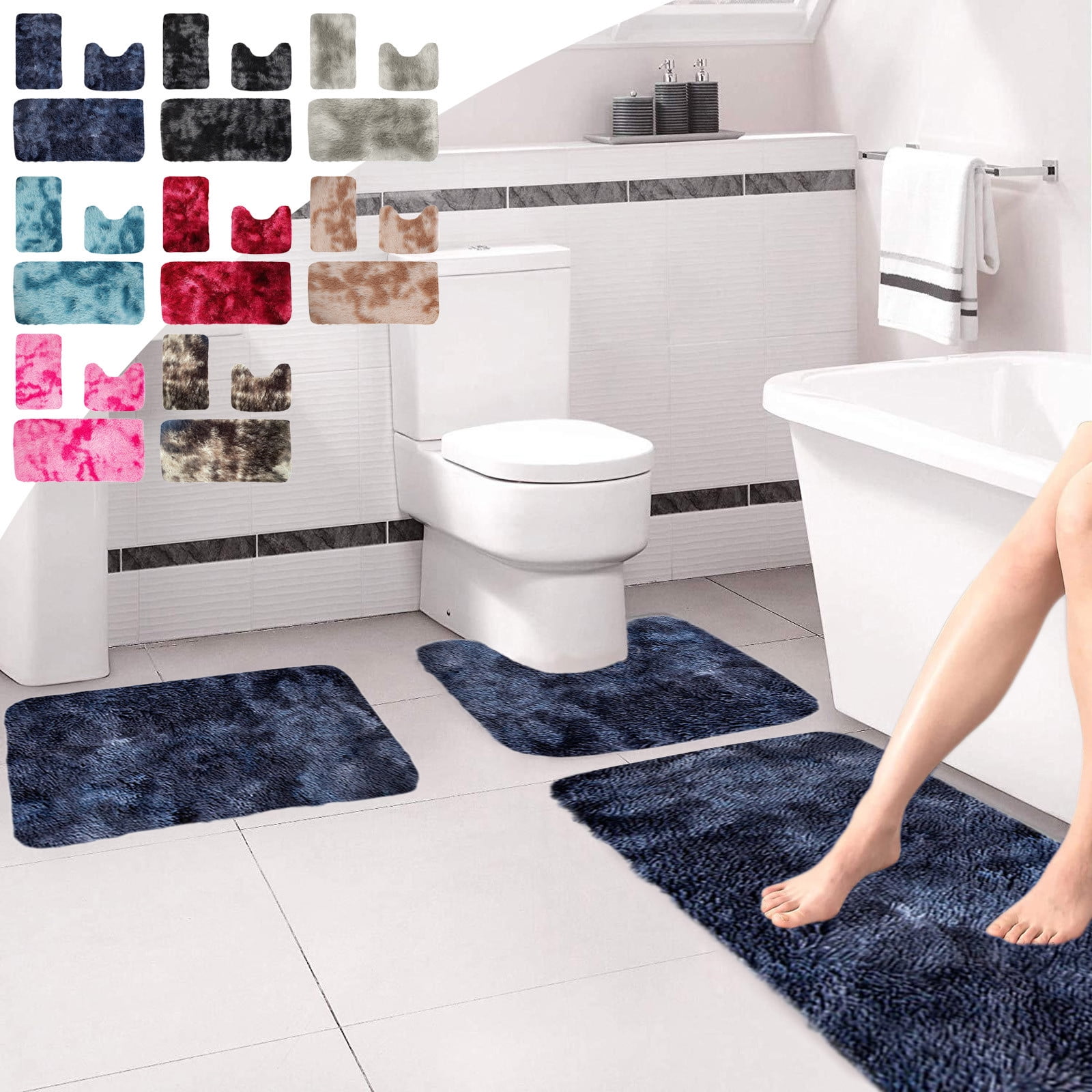 Tyidzon 5Pc Bath Mats for Bathroom, Quick-Dry Bathroom Rugs Sets Washable Non-Slip Bath Mat Ultra Soft Absorbent with U-Shaped Toilet for Bathroom, Tub, Shower, Gray 01-Brown