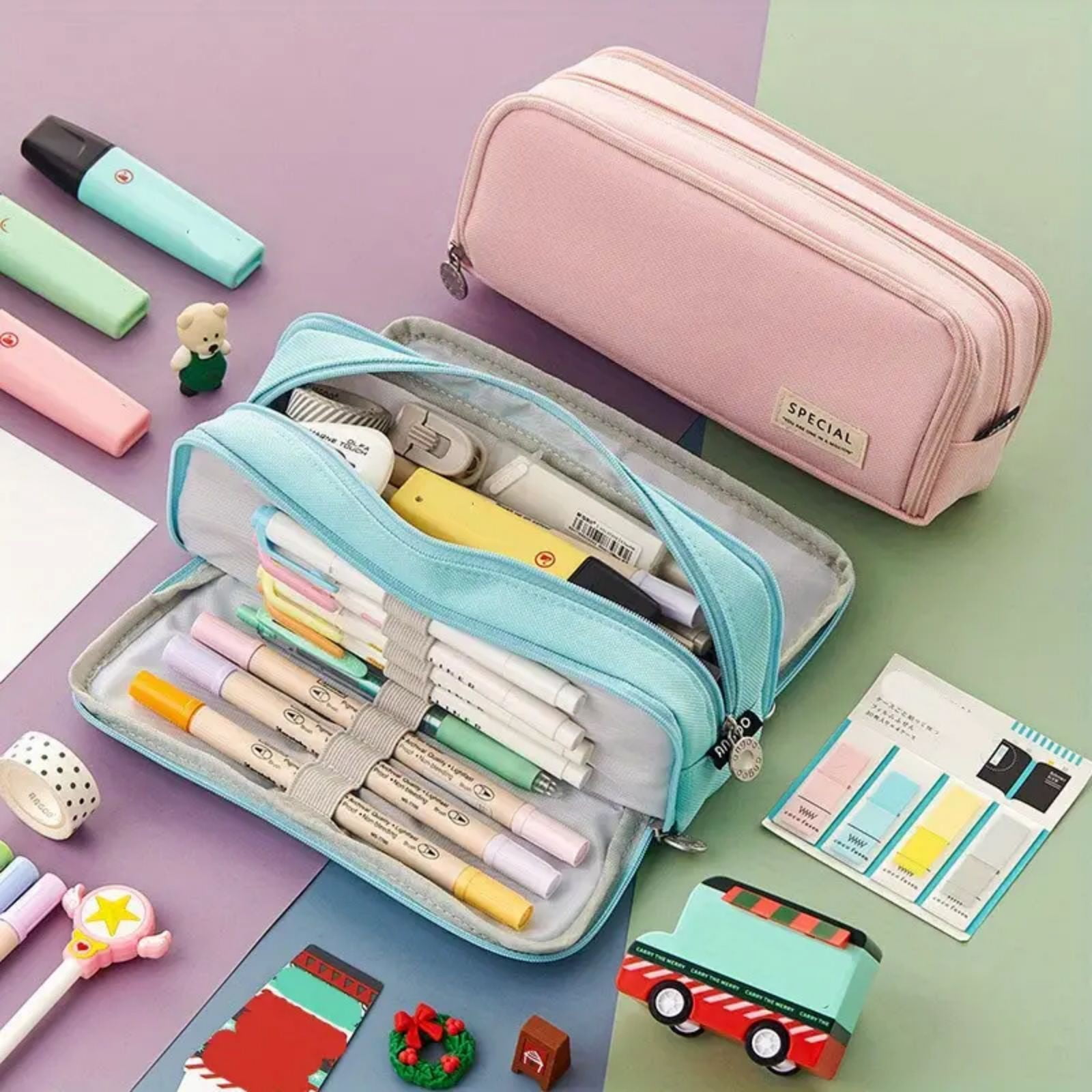 PALIFEUR Pencil Case Large Capacity Pencil Pouch, Multi-layer Aesthetic Pen Bag, Sturdy Multifunctional Pencil Bag, Pencil Box, Sky Blue Black