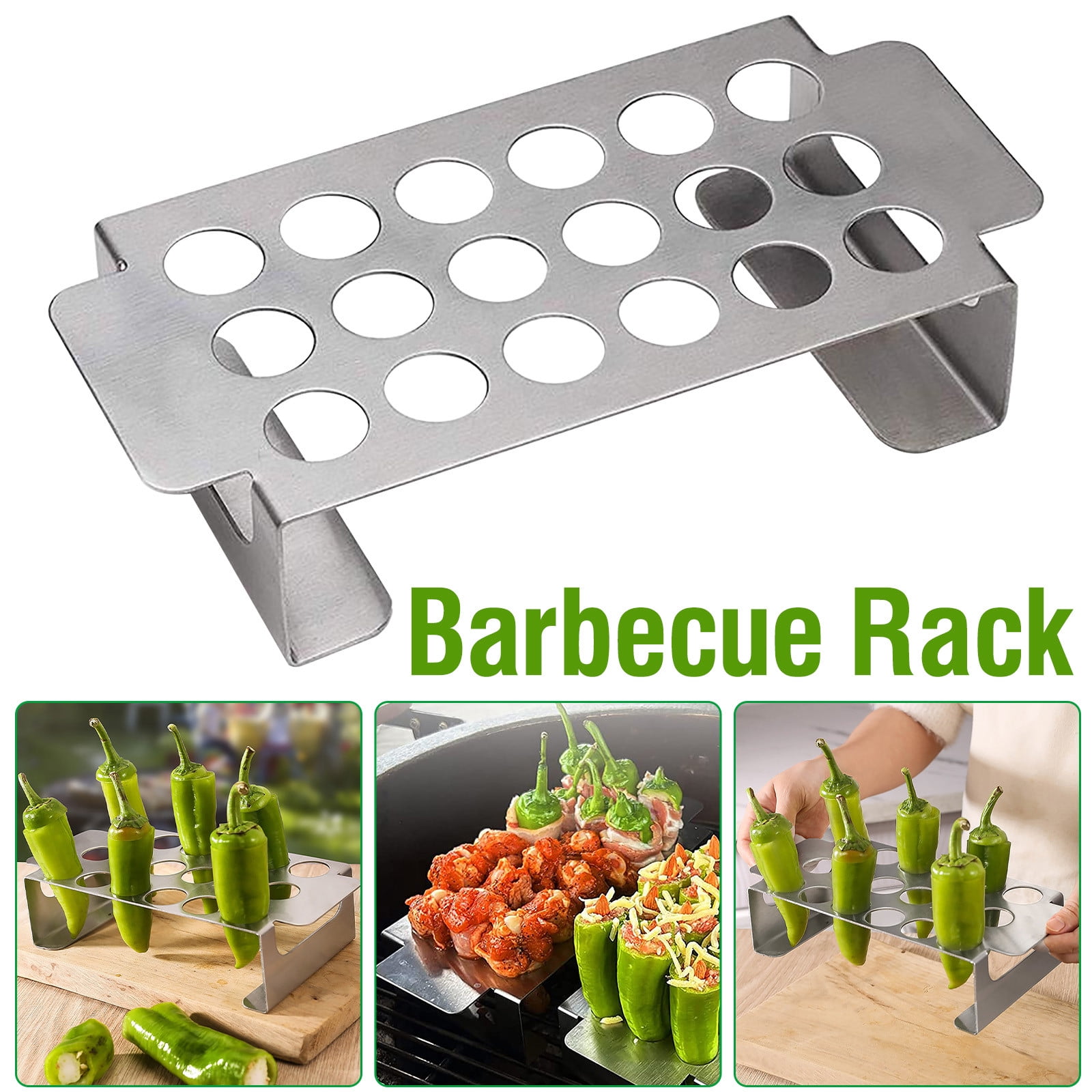 Tyidzon 18 Hole Jalapeno Popper Holder for Grill, Grilling Accessories with Handle, Stainless Steel Barbecue Chili Pepper Grill Rack, BBQ Accessories silver
