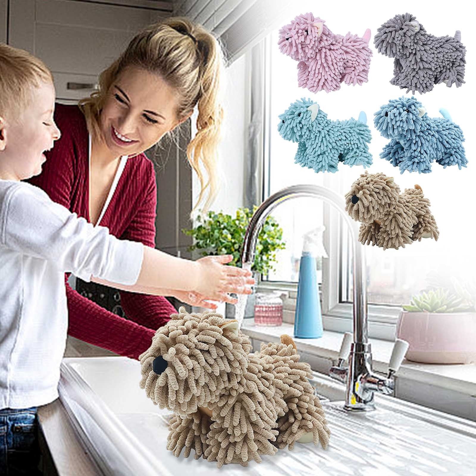 PALIFEUR Hangable Towels Cute Dog Hand Towels, Highly Absorbent Kitchen Towels Soft Thicker Hand Towels for Bathroom Funny Cartoon Gifts for Women Kitchen Bathroom Decor, Blue Coffee