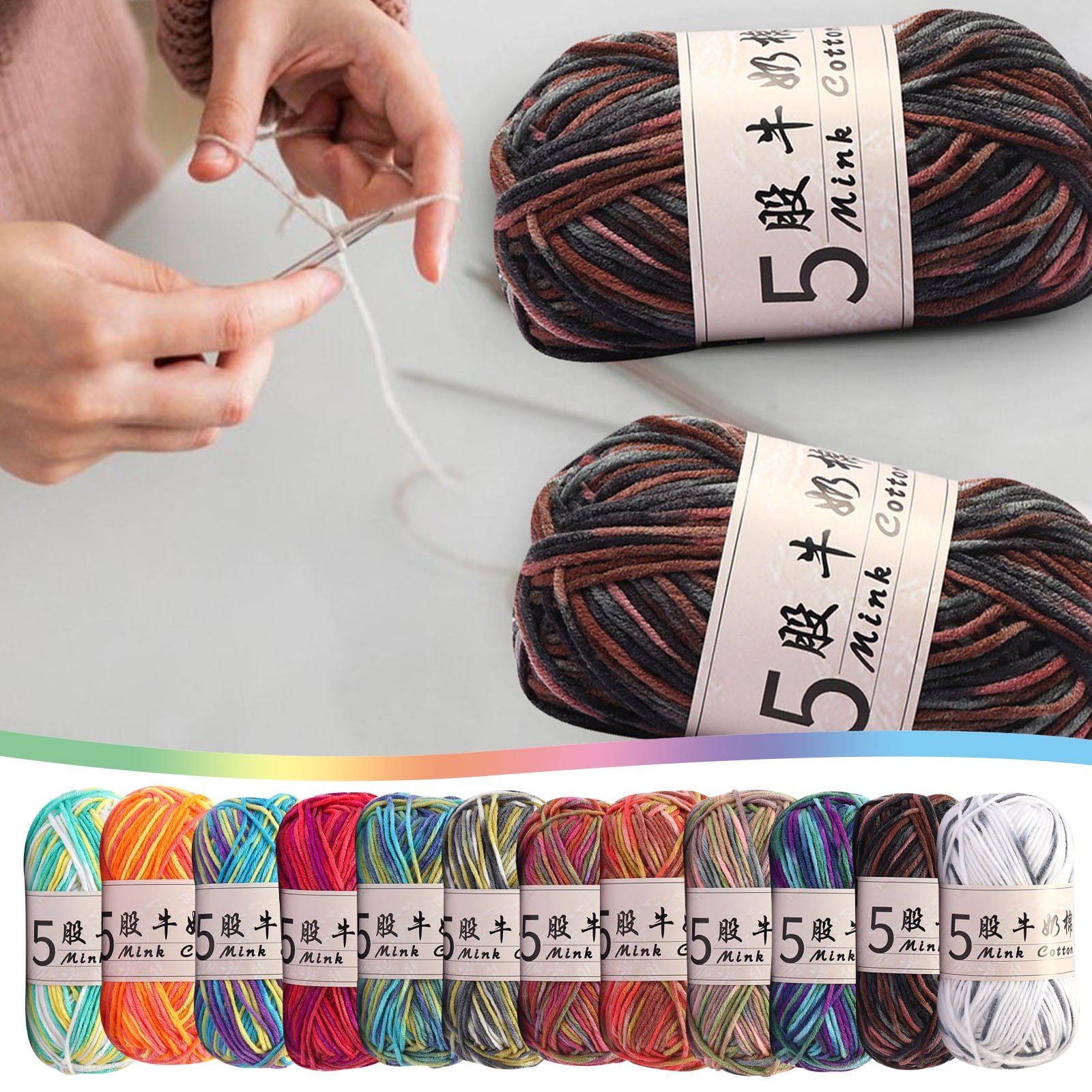 PALIFEUR Cotton Yarn Soft Cotton Yarn for Crocheting and Knitting, 1.76 oz/50g Multicolor Crochet yarn for Crafts Home Decorations DIY Toys Knit Clothes Yarn, ( 356 Yard) I