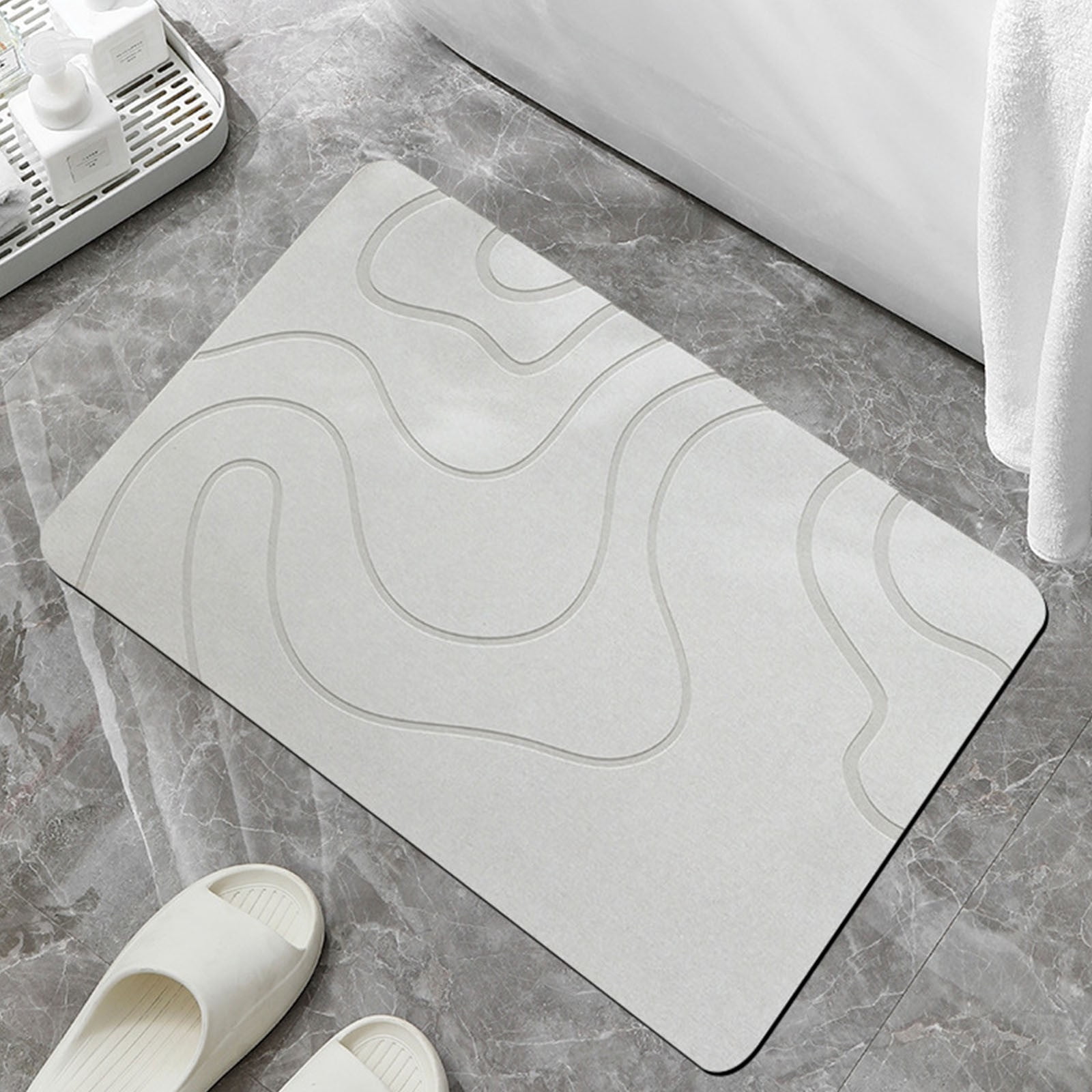 PALIFEUR Stone Bath Mat, 16x24" Quick Drying Diatomaceous Earth Bath Mat Super Absorbent Non Slip Stone Bath Mats Washable Rug for Bathroom Floor Kitchen Shower, Dark Gray White
