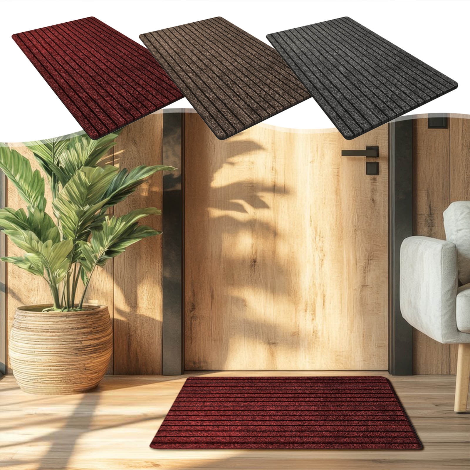 PALIFEUR Durable Welcome Mat, 16x24" Non-Slip Heavy Duty Door Mat For Entrance Washable Quick-drying Floor Mats Front Door Mat for Outside Entrance Floor Home Decor, Gray Red