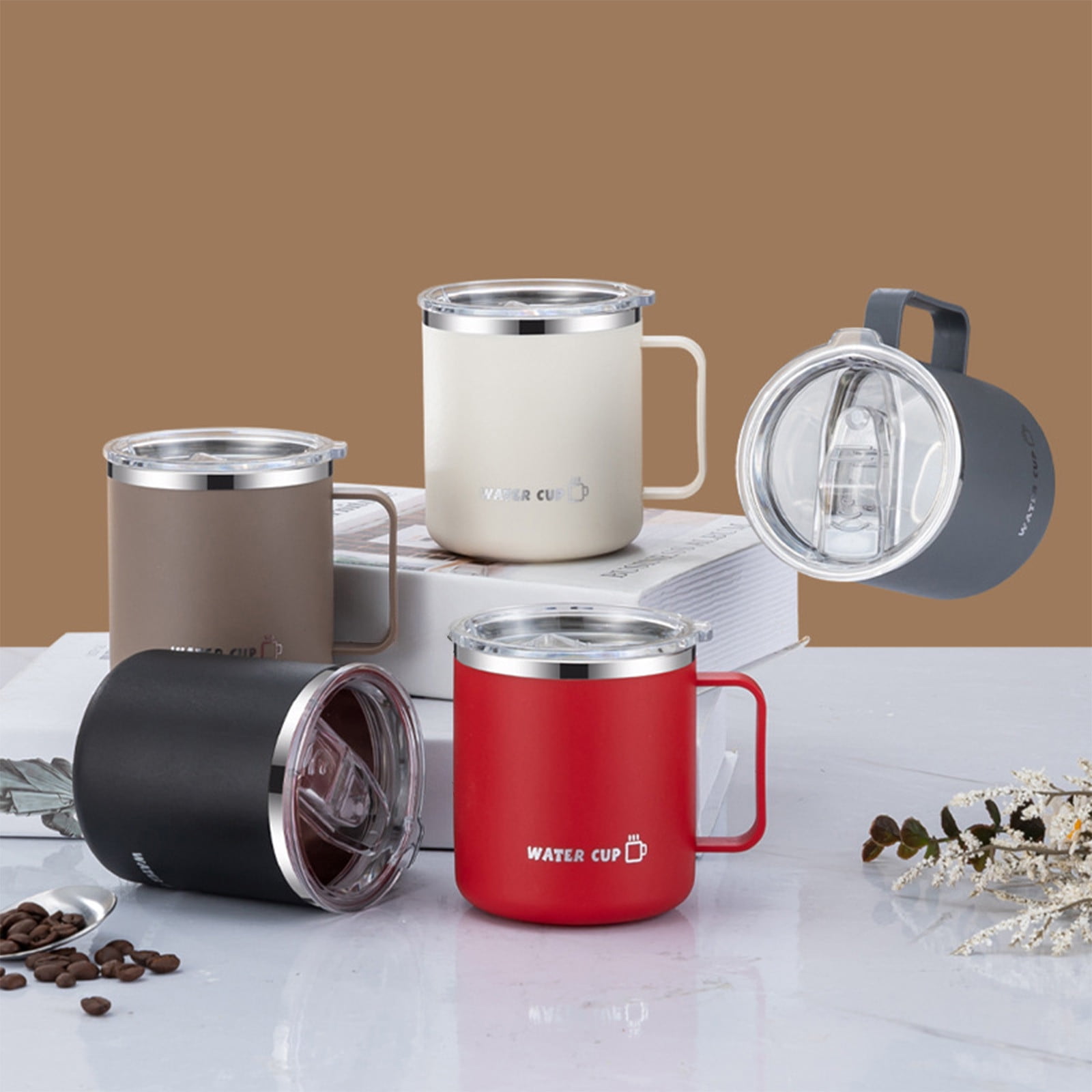 Insulated Coffee Mug with Handle & Lid - 17oz Stainless Steel Travel Tumbler, Double Wall Vacuum (Black)