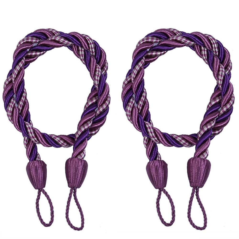 Curtain Holdbacks, 2PCS Curtain Tie Backs for Curtains, Ropes Tie Backs for Curtain Cord Buckle Tiebacks Tie Backs Beige Purple