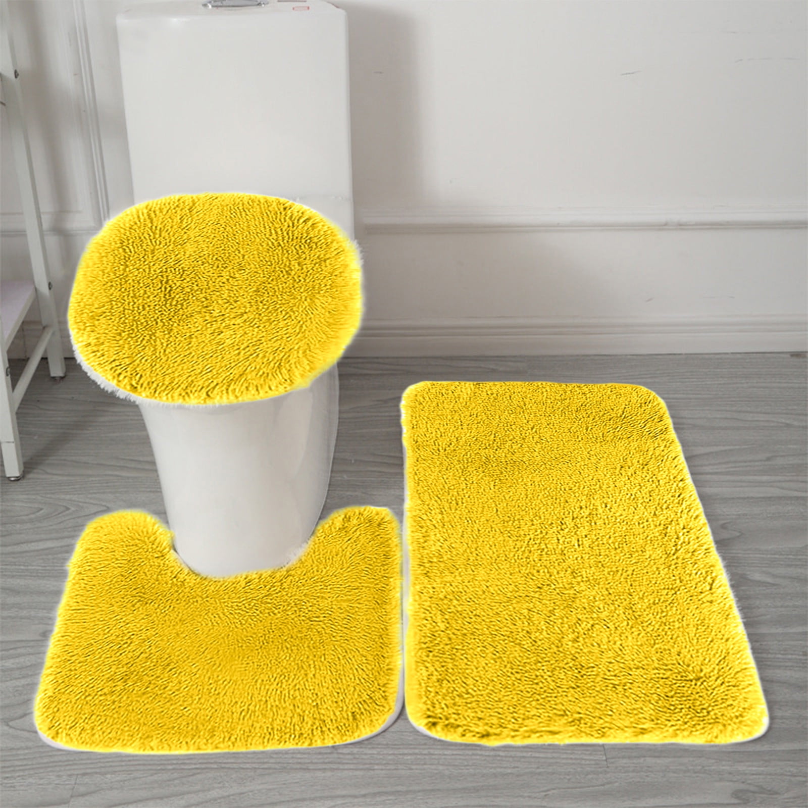 Bathroom Rugs Solid Color Bath Mats 3 Set Bath Mats for bathroom Toilet Mats Universal Soft Comfortable Water Absorption Non-Slip Thick Machine Washable Easier to Dry AYellow 1