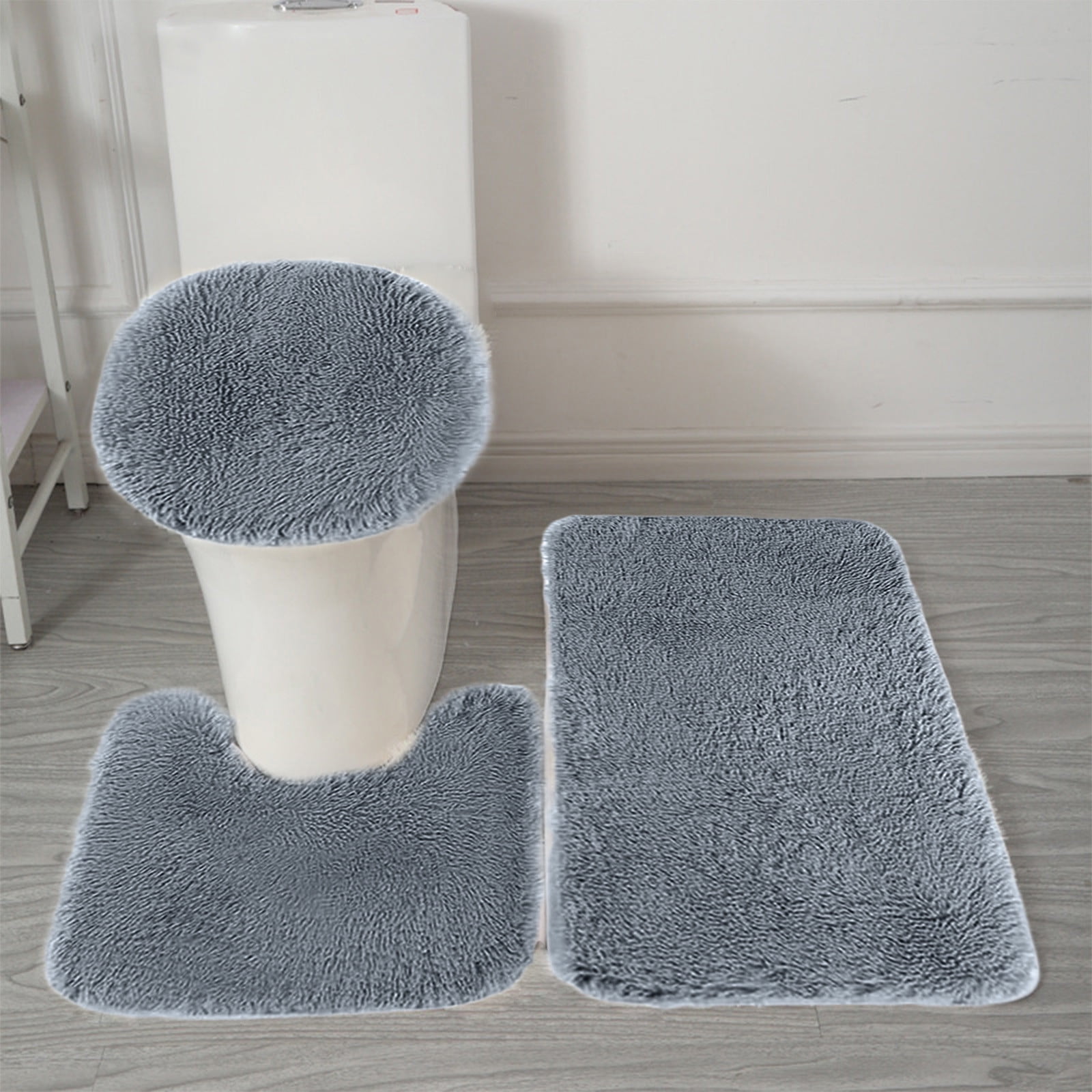 Bathroom Rugs Solid Color Bath Mats 3 Set Bath Mats for bathroom Toilet Mats Universal Soft Comfortable Water Absorption Non-Slip Thick Machine Washable Easier to Dry BDark Gray 1